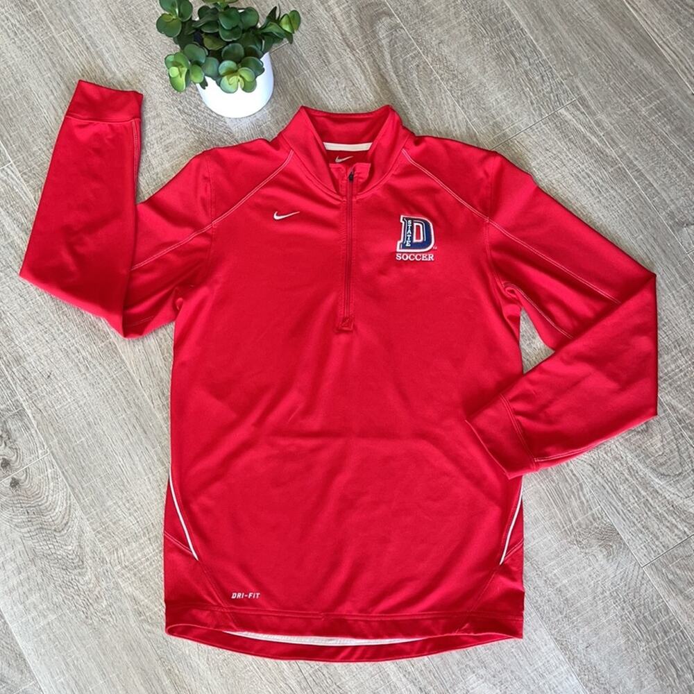 NIKE DRI-FIT Red Long Sleeve 1/2 Zip Pullover Dixie State Soccer Logo Mens Small